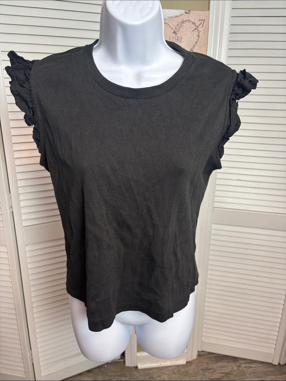 Japna Black Ruffle Sleeve Tank Top